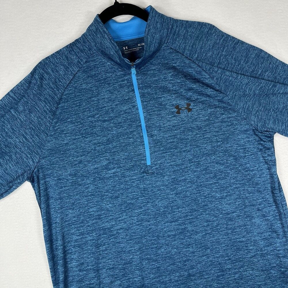 Under Armour Mens XL Blue Heather 1/4 Zip Pullover Tech Shirt Loose Fit
